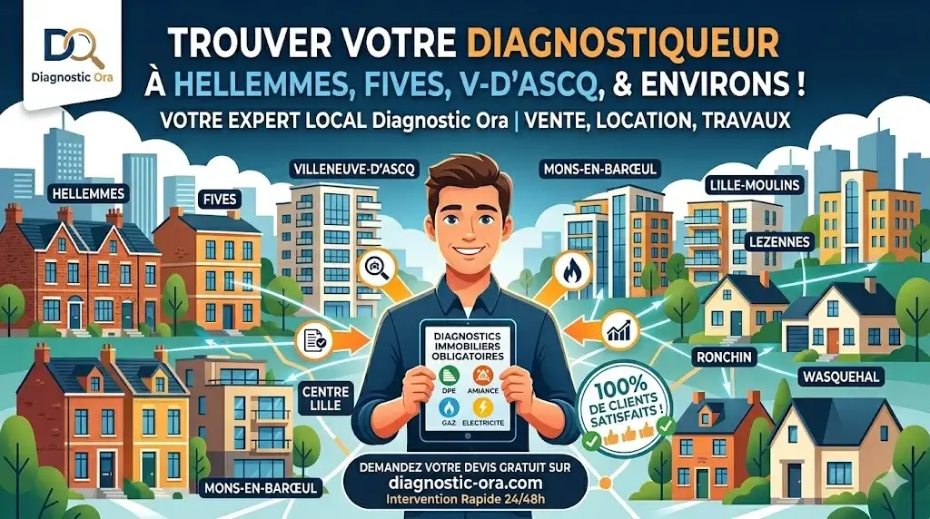 Trouver un diagnostiqueur immobilier à Hellemmes, Fives, Villeneuve-d’Ascq, Mons, Lille-Moulins, Lezennes, Ronchin et Wasquehal